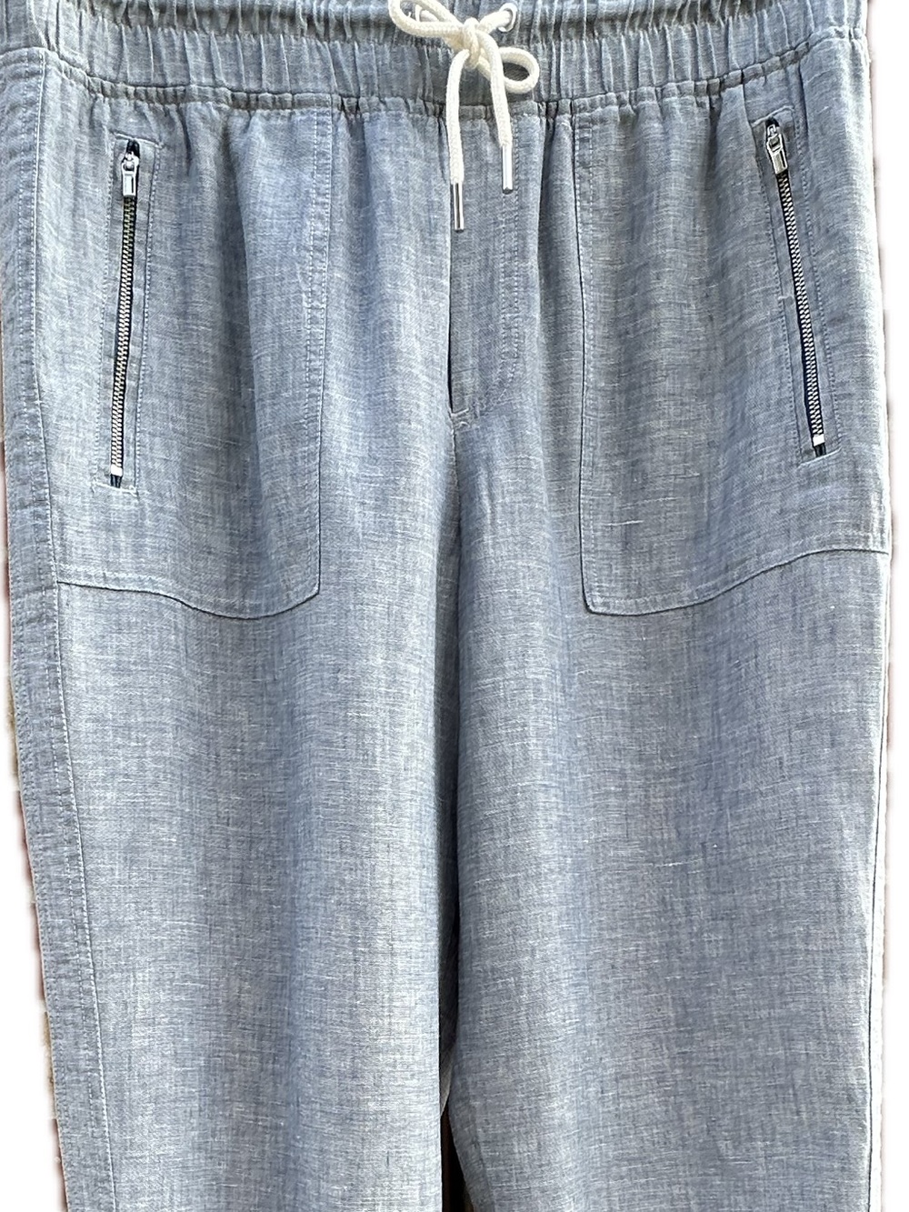 Athleta Linen Light Blue Elastic Waist Jogger Vacation City Coastal Beach Travel - Picture 5 of 13